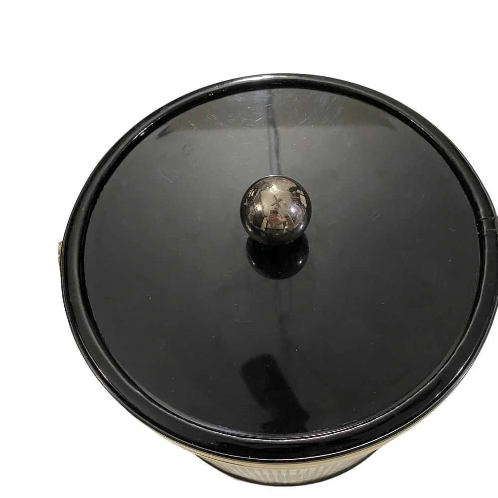 Vintage Unique Laslo Ice Bucket Drulane A Towle Co USA Made Shiny Black & Gold